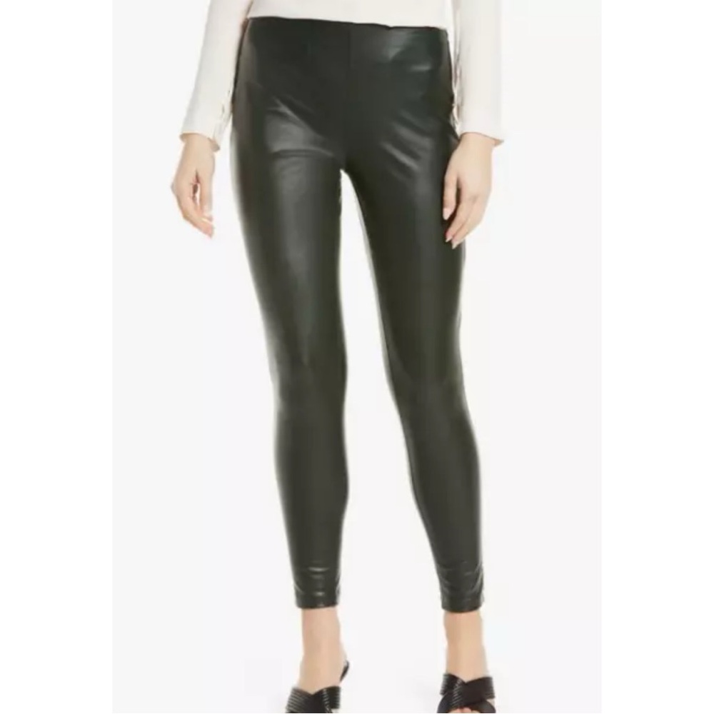Vince Camuto Black/Dark Green Fleece Lined Faux Leather Leggings Womens XL